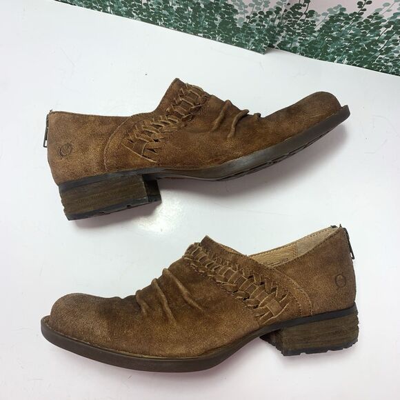 Born Brown Suede Leather Stacked Heel Ankle Booties Size 8M Womens - Picture 16 of 16